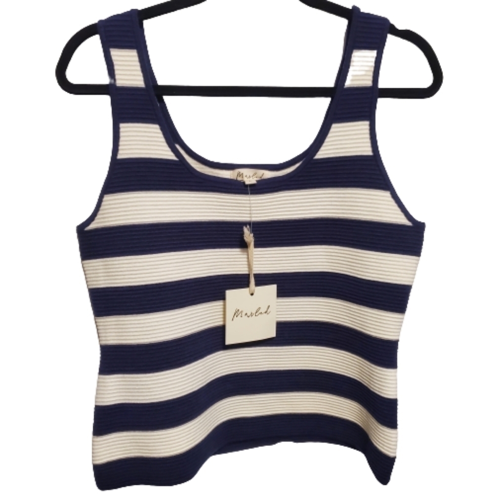 Marled Navy striped Ribbed Crop Size L